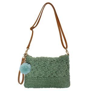 Straw Crossbody Bags Summer Woven Shoulder Purse Beach Wristlet Zier B)